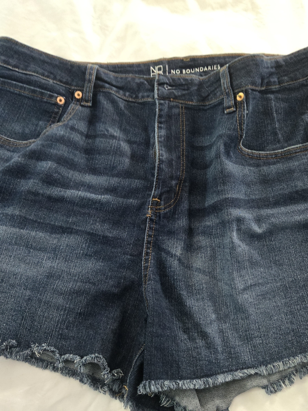 No Boundaries Indigo Frayed Hem Denim Shorts